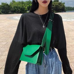 Evening Bags Luxury PU Leather Women Shoulder Bag Wide Strap Flap Shopper Casual Retro Black Khaki Green Female Messenger