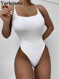 Women's Swimwear Sexy 3 Colors Backless High Leg Cut Women One Piece Swimsuit Female Ribbed Padded Bather Bathing Suit Swim Lady V2944SW