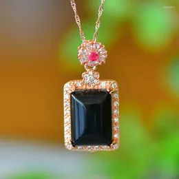 Pendant Necklaces Ancient Inlaid Natural Hetian Jade Safety-Blessing Card Stylish Square Plate Simple Style Necklace For Women Personalize