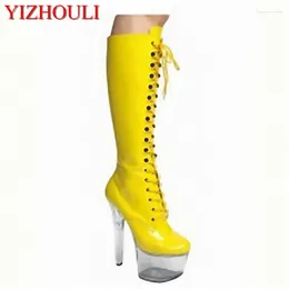 Dance Shoes 15 Cm High Boots Transparent Crystal Bottom Sexy Women's Club Stage Show