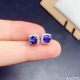 Stud Earrings Fine Jewellery 925 Pure Silver Chinese Style Natural Iolite Girl Luxury Simple Round Gem Ear Support Detecti