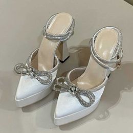 Dress Shoes Runway Style High Heels Women Pumps Fashion Butterfly-knot Crystal Toe Platform Chunky Party Prom Shoes H240401MUI0