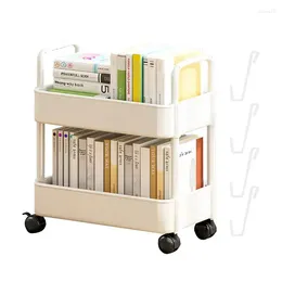 Kitchen Storage Floor Mounted Bookshelf With Wheel Movable Book Rolling Rack Cart Trolley Mobile Office Home Accessory