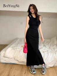 Casual Dresses Beiyingni 2024 Sexy Elegant Long Midi Women Slim Irregular Black Grey Skinny Pack Hip Dress Female Korean Chic Sundress