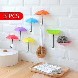 Hooks 3pcs/set Creative Umbrella Hook Traceless Nail Free Cute Little Sticky Behind The Door Adhesive Wall Hanging