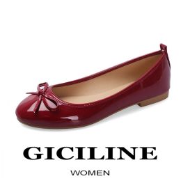 Flats Ballet Flats Shoes Women Classics Casual Loafers Red Patent Leather Lady Fashion Design Bowknot 2023 Spring Shoes For Woman