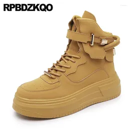 Casual Shoes High Top Heels Skate Sport Athletic Lace Up Men Sneakers Booties Metal Lock Flatforms Trainers Tan Muffin Boots Round Toe