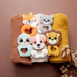 10pc Baby Silicone Teether Rodent Silicone Animal Fox Pacifier Teeth Pendant BPA Free Silicone Beads Chew Biter Children Goods 240325