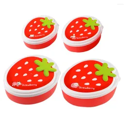 Dinnerware Strawberry Shape Lunch Storage Box: 4pcs Kids Set Portable Container Leakproof Reusable Holder For School
