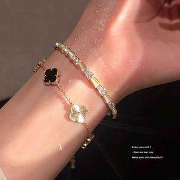 Vans Black Gold Clover Bracelet for Womens Fashion Bracelet High Grade Light Luxury Gift Exquisite Fritillaria Sparkling Diamond Flower New Style