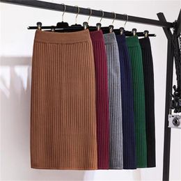 Skirts Split Black Pencil Female 2024 Spring Autumn Winter Warm Knitting Office Ladies Elegant High Waist Long Skirt