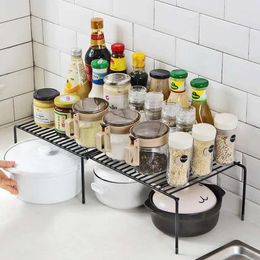 Kitchen Storage High-end Simple Adjustable Iron Rack Holder Countertop Expandable Spice Shelf Organiser Plate Dish Space Saving
