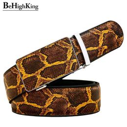 Belts Fashionable genuine leather belt unisex luxury simulated snake pattern automatic buckle denim belt mens and womens gift Q240401