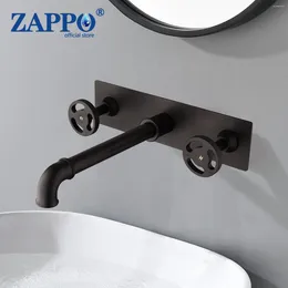 Bathroom Sink Faucets ZAPPO Basin Wall Mounted Industrial Style Tap Black 2 Handles Cold Water Mixer