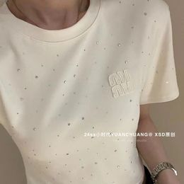 New Design women's short sleeve letter embroidery rhinestone shinny bling crop top t-shirts SML