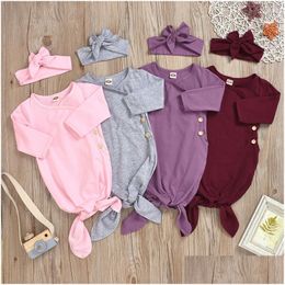 Sleeping Bags Newborn Solid Pink Grey Red Slee Baby Infant Ddle Bag Sack Headwear Cotton Outfit Clothes Drop Delivery Kids Maternity N Dhppi