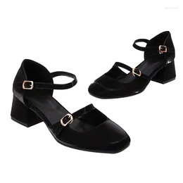 Dress Shoes Oversize Large Size Big High-heeled Square Toe Thick Heel Buckle Sole Breathable Light Weight Fashion Trend