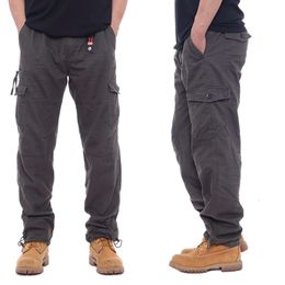 Simple Cotton Workwear Pants, Men's Casual Pants, Elastic Waist, Large Size Pants, Multiple Pockets, Loose Pants, Construction Pants