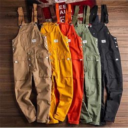 Loose Cargo Men's 2024 Bib Overalls Pants Multi-Pocket Overall Men Casual Coveralls Suspenders Jumpsuits Rompers Wear Coverall 211202