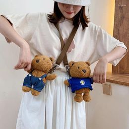 Storage Bags Cute Bear Plush Shoulder Bag For Women Cartoon Messenger Soft Ladies Shopper Purses Little Girls Stuffed Animals Backpack