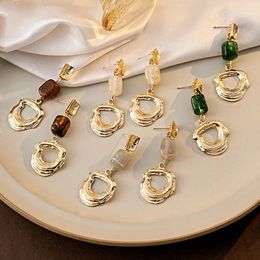 Stud Earrings Vintage Design Fold Irregular Round Pendant Light Luxury Geometric Ear Jewellery Party Gifts For Women Girls