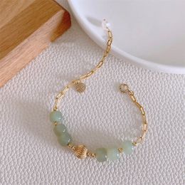 Strands Natural Hetian Jade Beads Blessing Pendant Chain Bracelet Women Handmade Adjustable Niche Design Charm Jewelry Trendy Gift