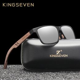 KINGSEVEN Brand Design AluminumWalnut Wooden Handmade Sunglasses Men Polarised Eyewear Accessories Sun Glasses For Women 240327