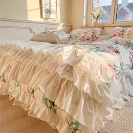 Bedding Sets Korean Princess Set Luxury Lace Ruffle Designer Floral Cotton Bed Linen Western Europe King Size Girls Gift