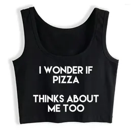 Women's Tanks Boho Crop Top I Wonder If Pizza Thinks About Me Too Fit Vintage Sleeveless Y2k Tops Womens Blusas Mujer De Moda 2024 Verano