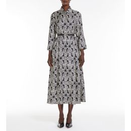Womens Dress Fashion brand silk circular printed lapel neck 3/4 sleeved midi dress
