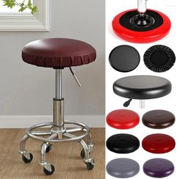 Chair Covers Round Cover Stretch PU Leather Salon Bar Stool Waterproof Footstool Swivel Seat