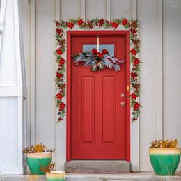 Decorative Flowers Simulated Vine Realistic Christmas Festive Faux Greenery With Fake Berries Flower For Home Holiday Party Decoration