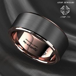 Bands Tungsten Carbide ring rose gold black brushed men's Wedding Band Ring Jewellery Customised Jewellery Free Shipping