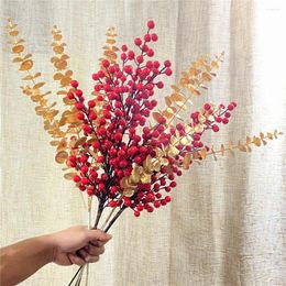Decorative Flowers Christmas Red Berry Stem 53cm Artificial Berries Stems For Home Door Year Thanksgiving DIY Floral Arrangement Decoration