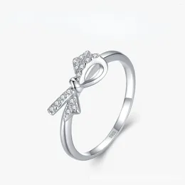 Cluster Rings S925 Sterling Silver Bow Ring For Women Japan And South Korea Sweet Fresh Micro Diamond Set