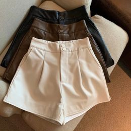Spring Autumn Buttons Zipper Solid Color Shorts High Waist All-match Loose Wide Leg Shorts Vintage Trend Women Clothing S-XL240401