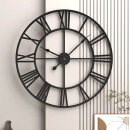 Modern 3D Large Wall Clocks Roman Numerals Retro Round 40cm Metal Iron Accurate Silent Nordic Hanging Ornament Living Room Decor 240318