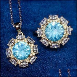 Wedding Jewellery Sets Topaz Jewellery Set Ring And Pendant Sun Flower Firework Cut Zircon Wedding Jewellry Drop Delivery Otc69