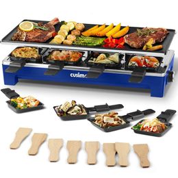Racelete Dining CUSIMAX Electric 1500W Korean Barbecue Rack Cheese Grill 2-in-1 Double-sided Non Stick Plate Crepe Hine with 8 Paddles and Shovels, Blue