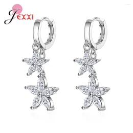 Dangle Earrings Fashion Sweet 925 Sterling Silver Flower Earring White CZ Cherry Blossom Birthday Gift Jewelry