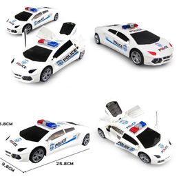 Children's electric universal simulation police toy car model with 360 degree rotation, lighting and music, automatic door opening