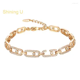 Charm Bracelets Shining U Full Zircon Gems Chain Bracelet For Women Light Yellow Gold Colour Fashion Jewellery Birthday Gift