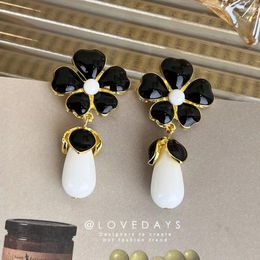 Dangle Earrings Minar Hyperbole Black White Contrast Color Enamel Flower Long DropEarrings For Women Mujer Waterdrop Hanging Earring