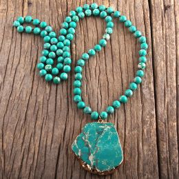 Jewellery Md Fashion Boho Jewellery Blue Green Stone Long Knotted Stone Pendant Necklaces Women Necklace Gift Dropship