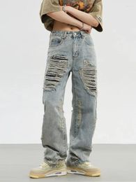 Women's Jeans 2024 Ly High Street Wear Ripped Loose Casual Denim Hip Hop Harajuku Trousers Straight Retro Hole Pants