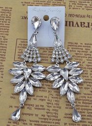 Dangle Earrings European Leaves Long Drop For Women Silver Color Crystal Hanging Wedding Engagement Jewelry Pendientes