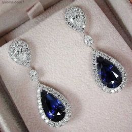 Dangle Chandelier Fashion Jewellery Womens Blue and White Water Drop Crystal Water Diamond Zircon Metal Pendant EarringsL2404L2404