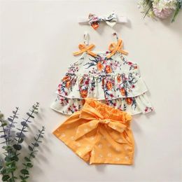 Clothing Sets Toddler Baby Girls 3pcs Ruffled Floral Sleeveless Tank Top Shorts Trouser Elastic Headband Kids Summer Lovely Outerwear