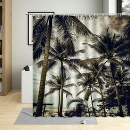 Shower Curtains Tropical Coast Coconut Palm Tree Pattern Curtain Polyester Fabric Waterproof Bathroom For Living Room Decor