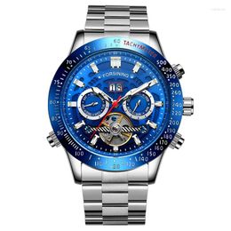 Wristwatches Blue Ditong With Red Pointer Precision Steel Sapphire Glass Mechanical Watch Automatic Movement Men's